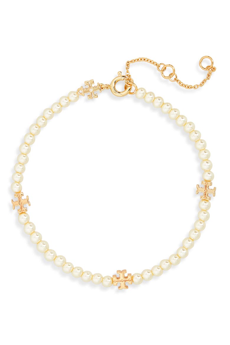 Kira Faux Pearl Bracelet, Main, color, TORY GOLD / PEARL