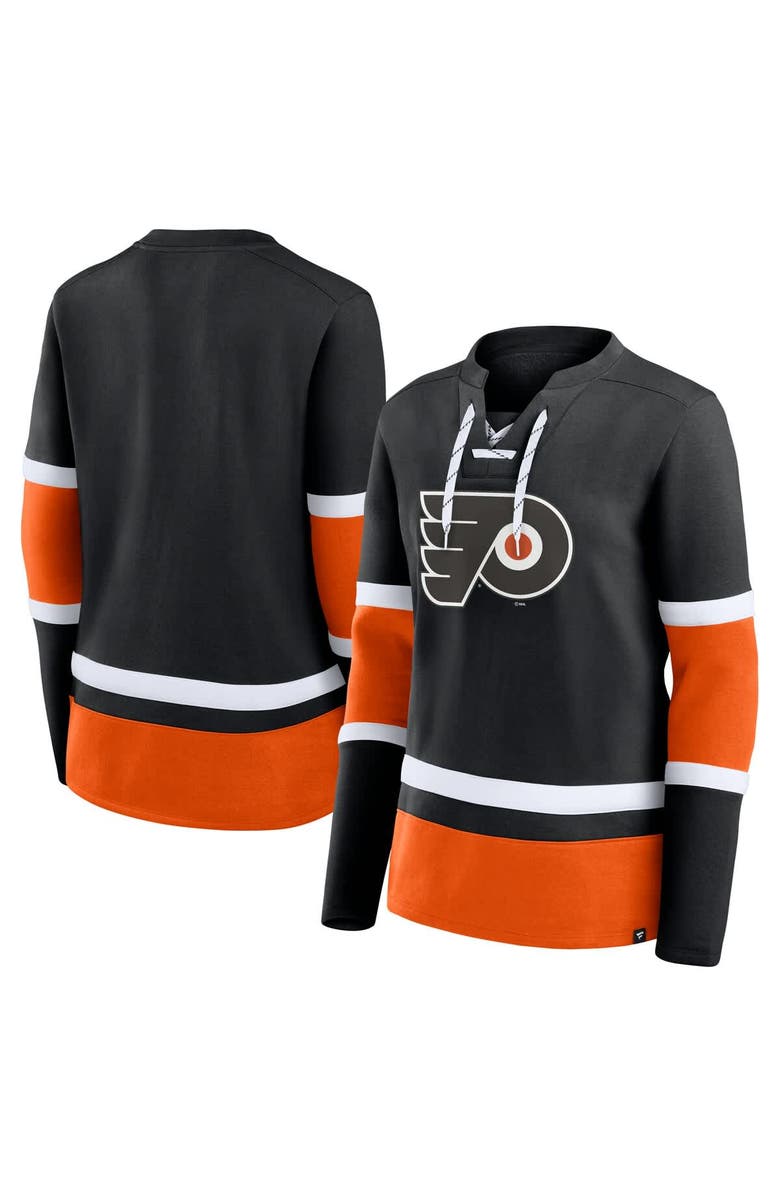 FANATICS Women's Fanatics Black Philadelphia Flyers Prime Time Lace-Up Long Sleeve T-Shirt, Main, color, 