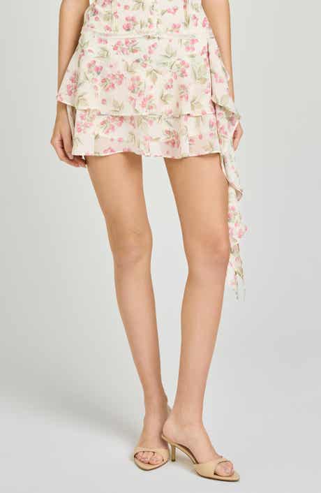 Talia Raspberry Print Ruffle Chiffon Skort