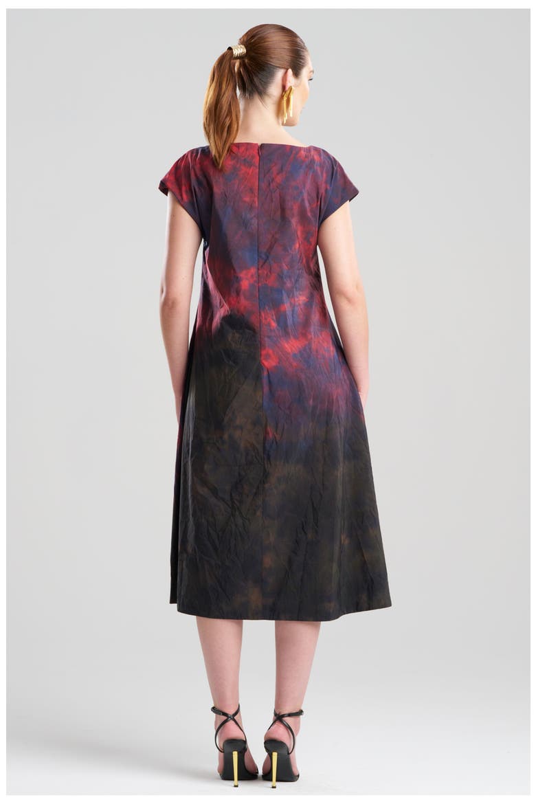 Niji Tie Dye Taffeta Trapeze Dress, Alternate, color, RED