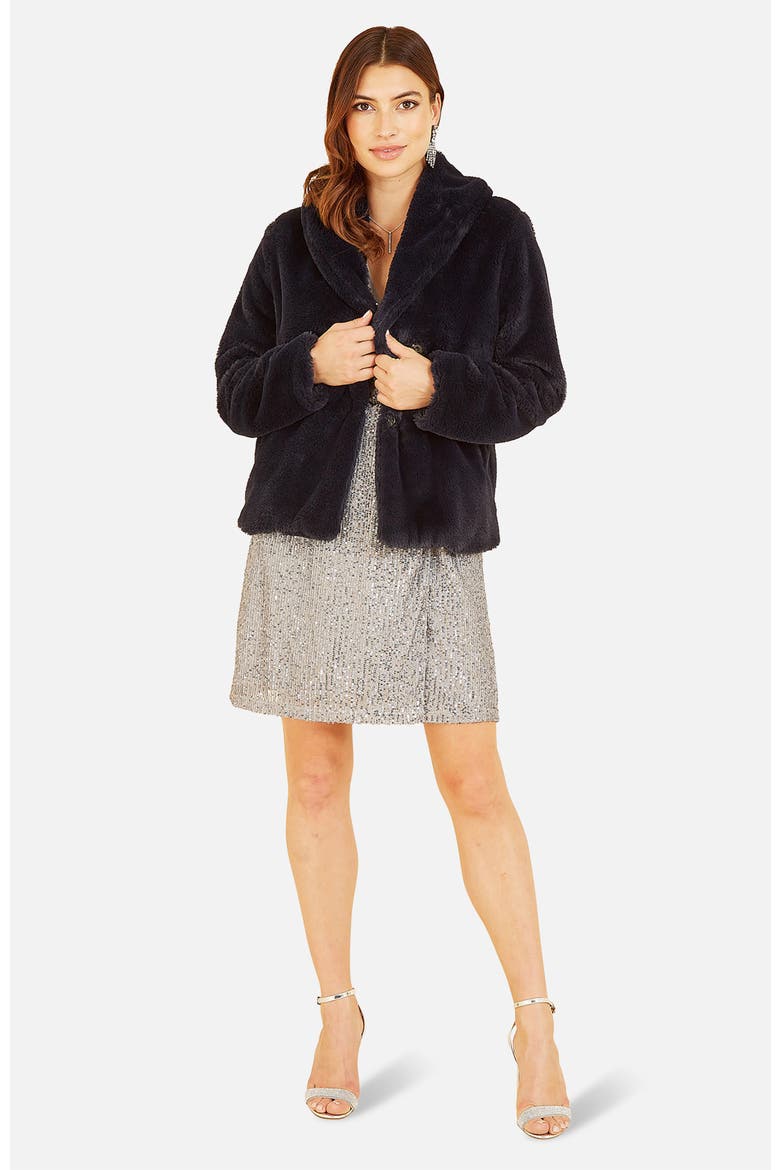 Short Wrap Faux Fur Coat, Alternate, color, Black