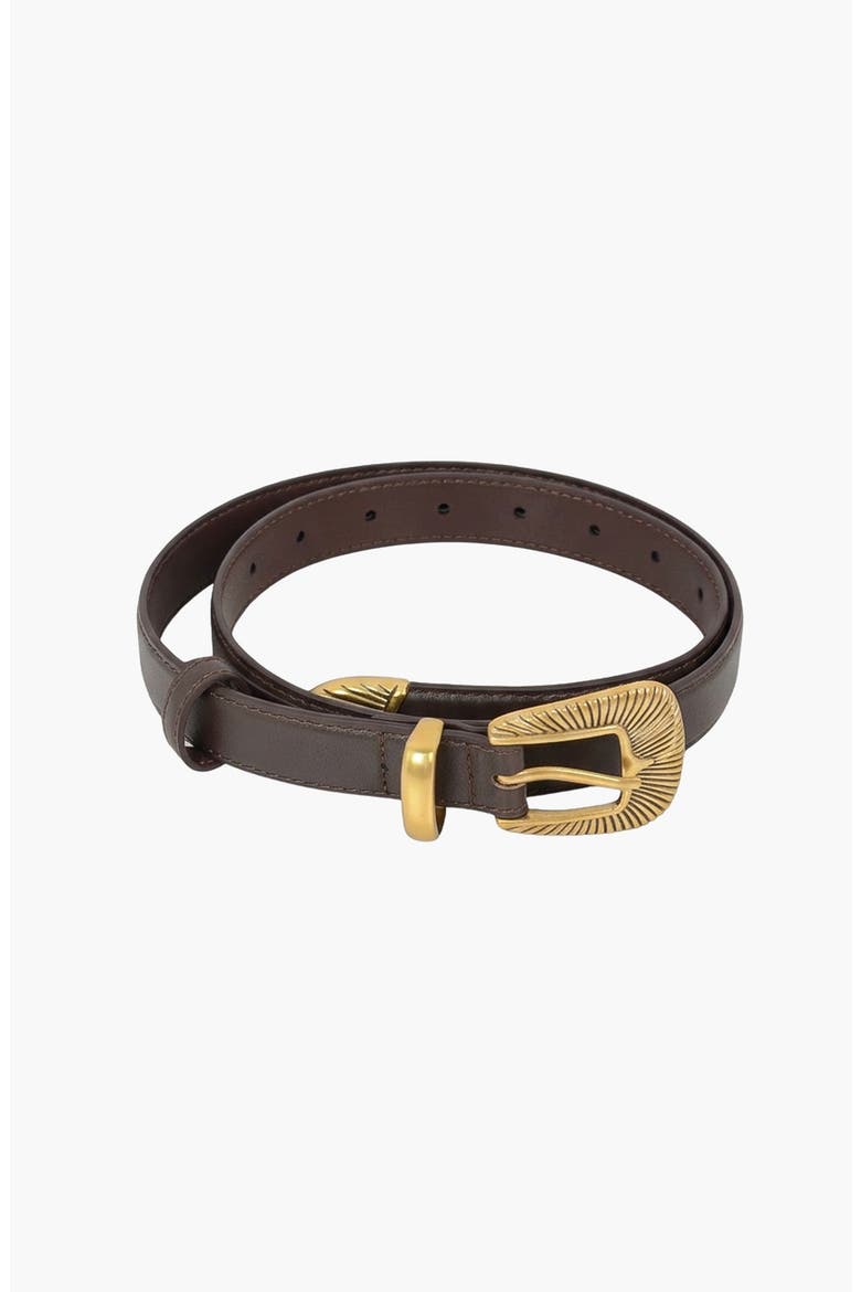 Engraved Buckle Leather Belt, Main, color, Brown