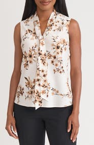 KASPER Floral Tie Neck Sleeveless Top