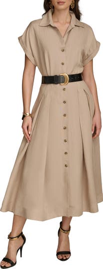 Donna Karan New York Linen Blend Belted Midi Shirtdress