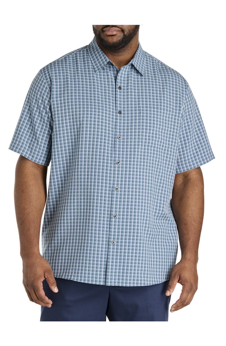 Harbor Bay by DXL Big & Tall Plaid Microfiber Sport Shirt, Main, color, Blue