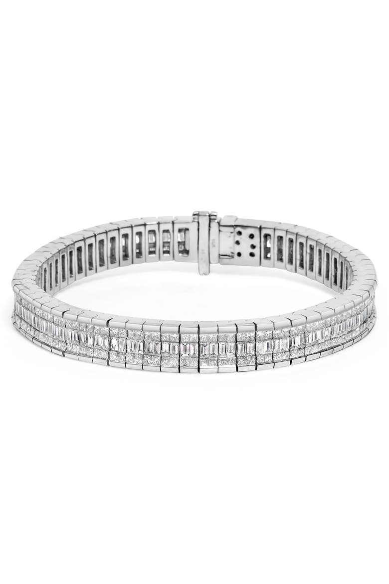 14K White Gold 7 7/8 Cttw Princess and Baguette Diamond Eternity Tennis Bracelet, Main, color, White