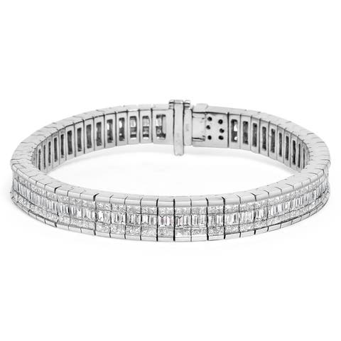 14K White Gold 7 7/8 Cttw Princess and Baguette Diamond Eternity Tennis Bracelet
