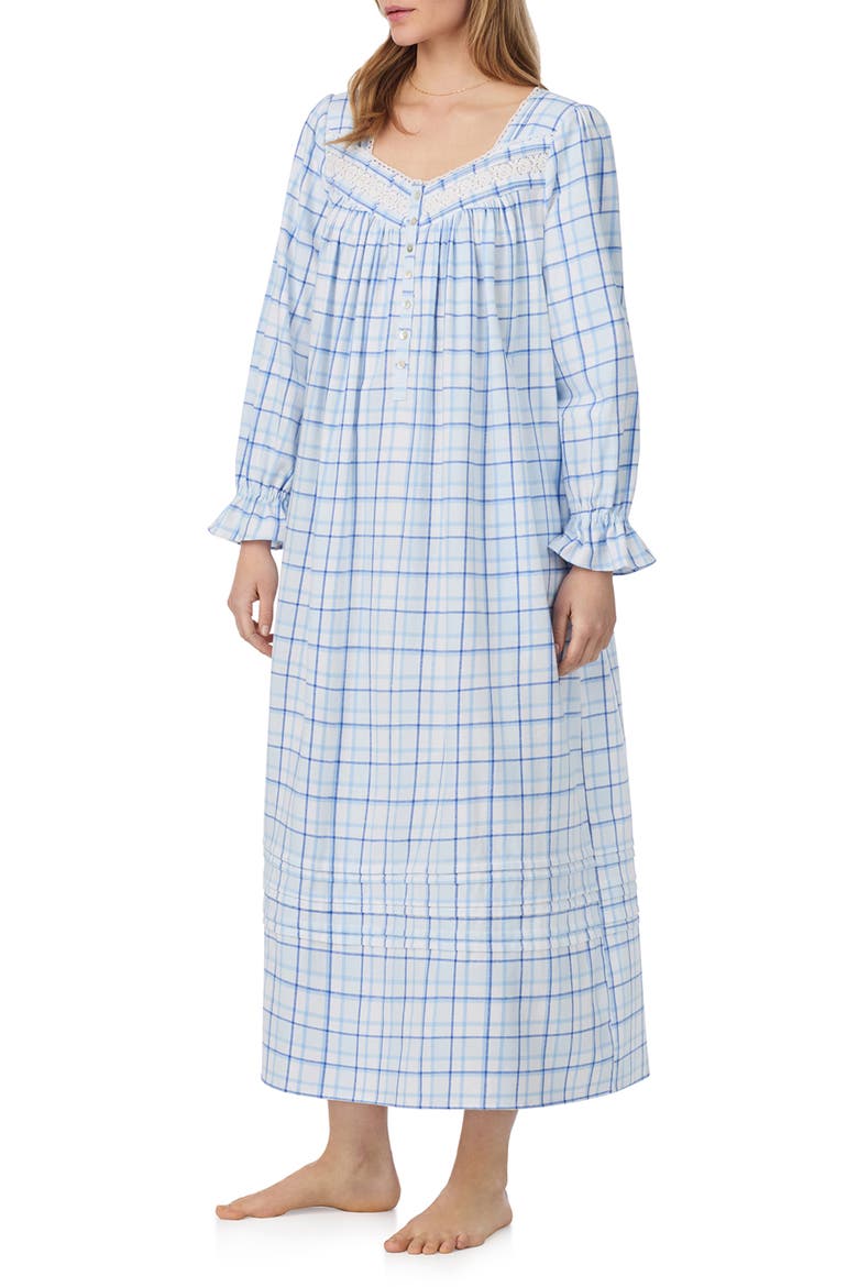 Long Sleeve Cotton Flannel Ballet Nightgown, Alternate, color, BLUE/ PLAID