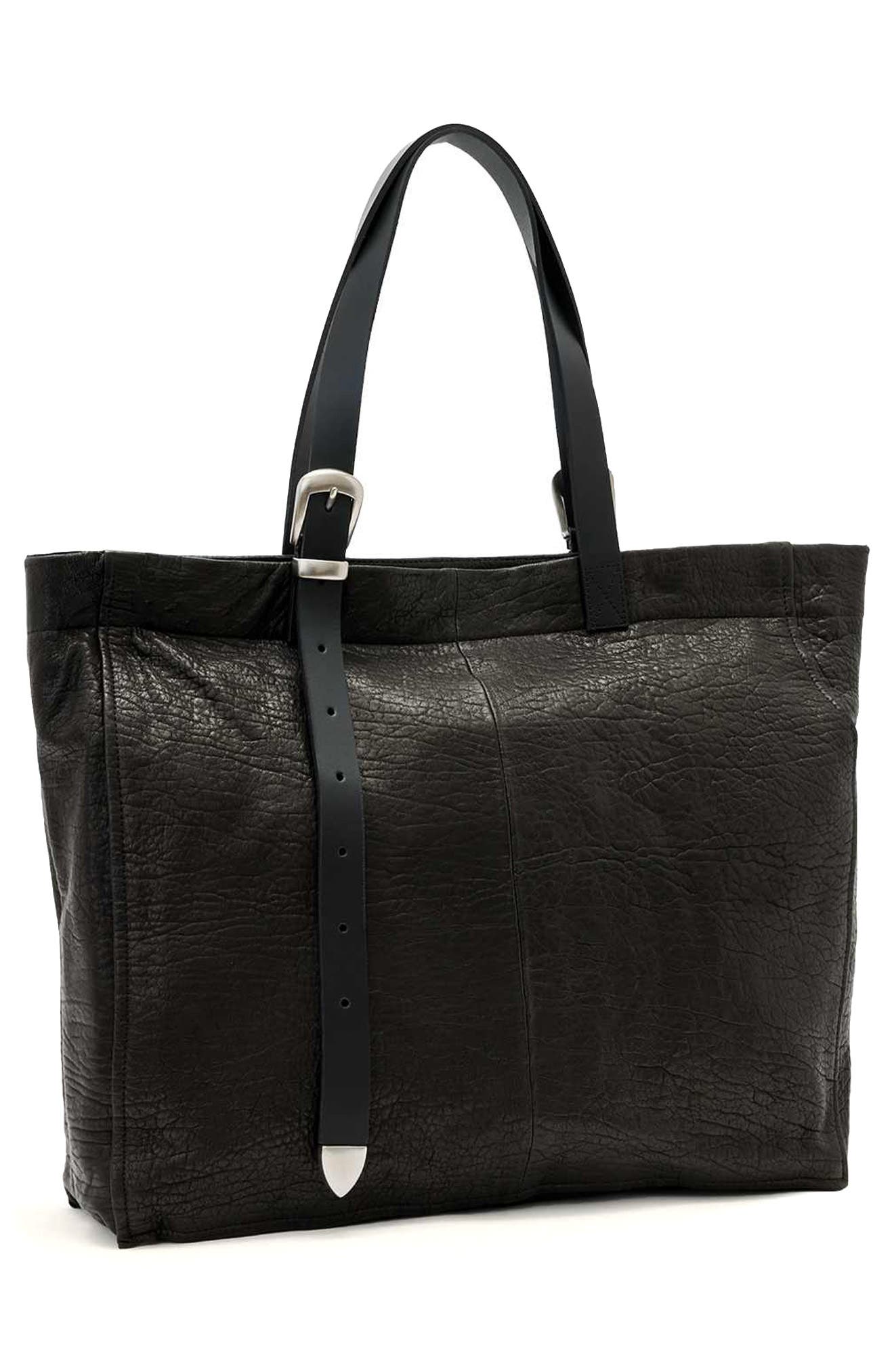 AllSaints Haven Leather Tote, Alternate, color, Black Leather