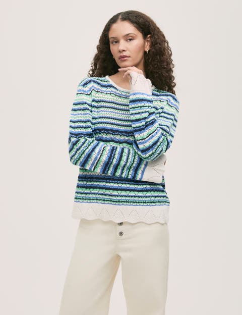 Audrenia Striped Crochet Sweater