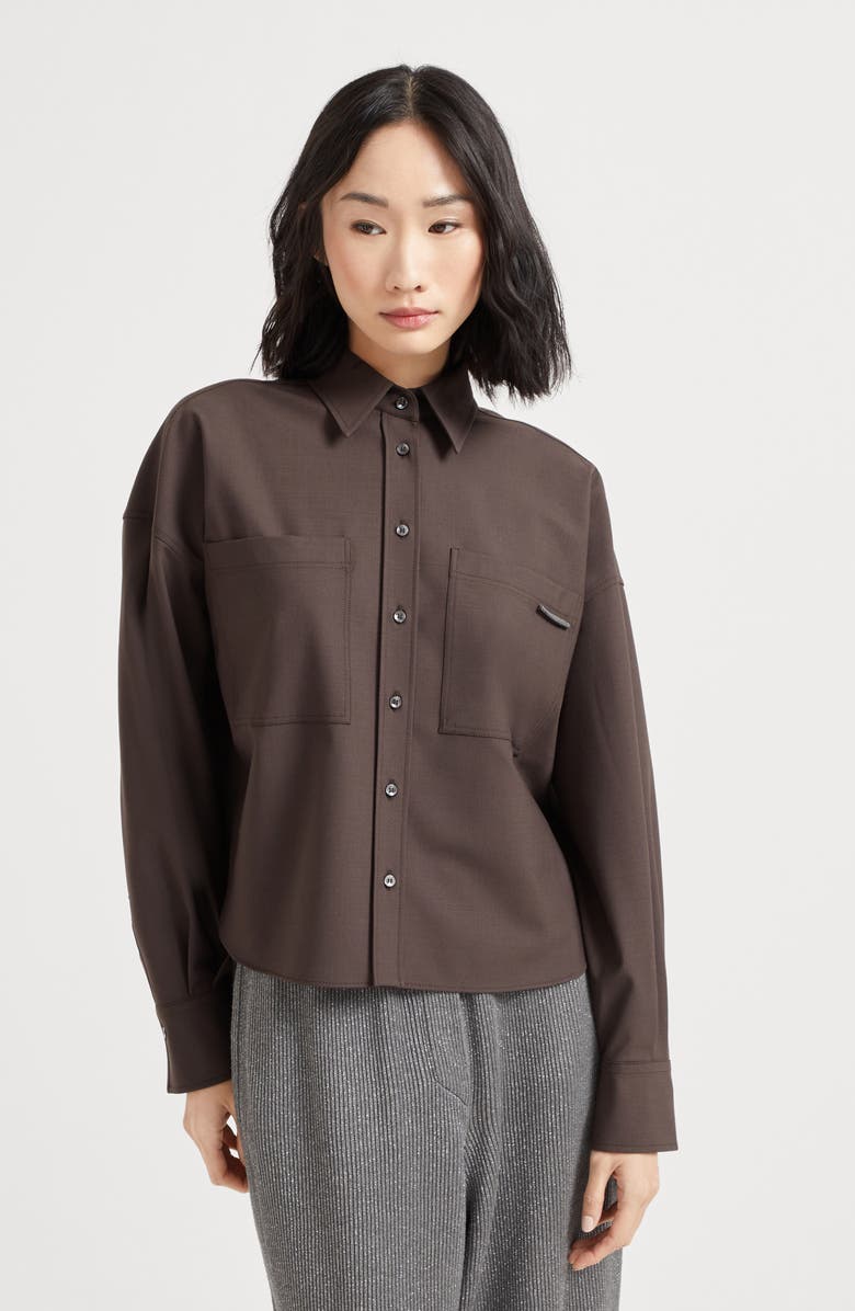 Brunello Cucinelli Tropical Luxury Wool shirt, Alternate, color, Cocoa