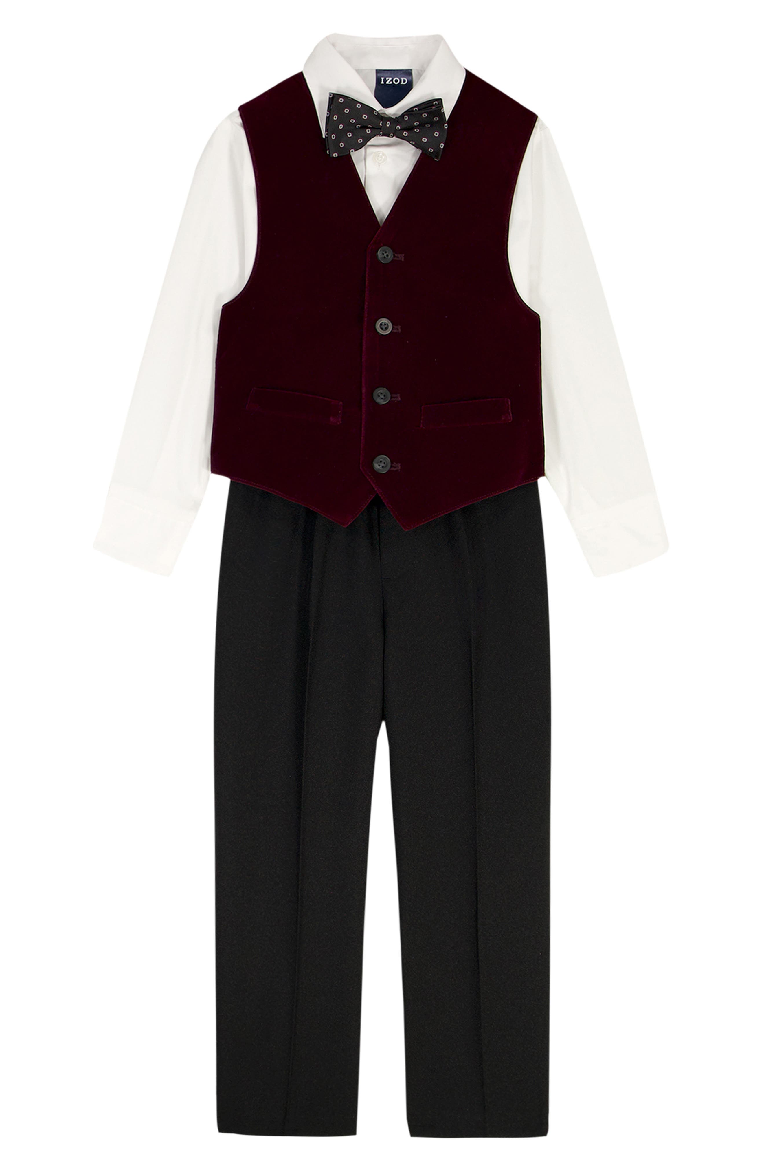 IZOD Kids' Dress Shirt, Pants, Burgundy Velvet Vest & Bow Tie Set