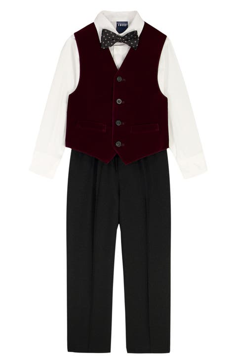 Kids' Dress Shirt, Pants, Burgundy Velvet Vest & Bow Tie Set (Toddler, Little Kid & Big Kid)