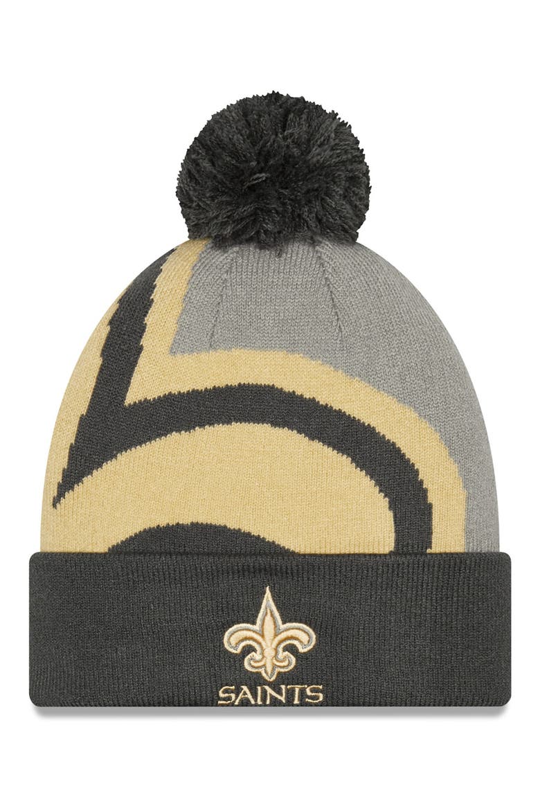Men's New Era Graphite New Orleans Saints Logo Whiz Redux Cuffed Knit Hat, Main, color, GRAPHITE