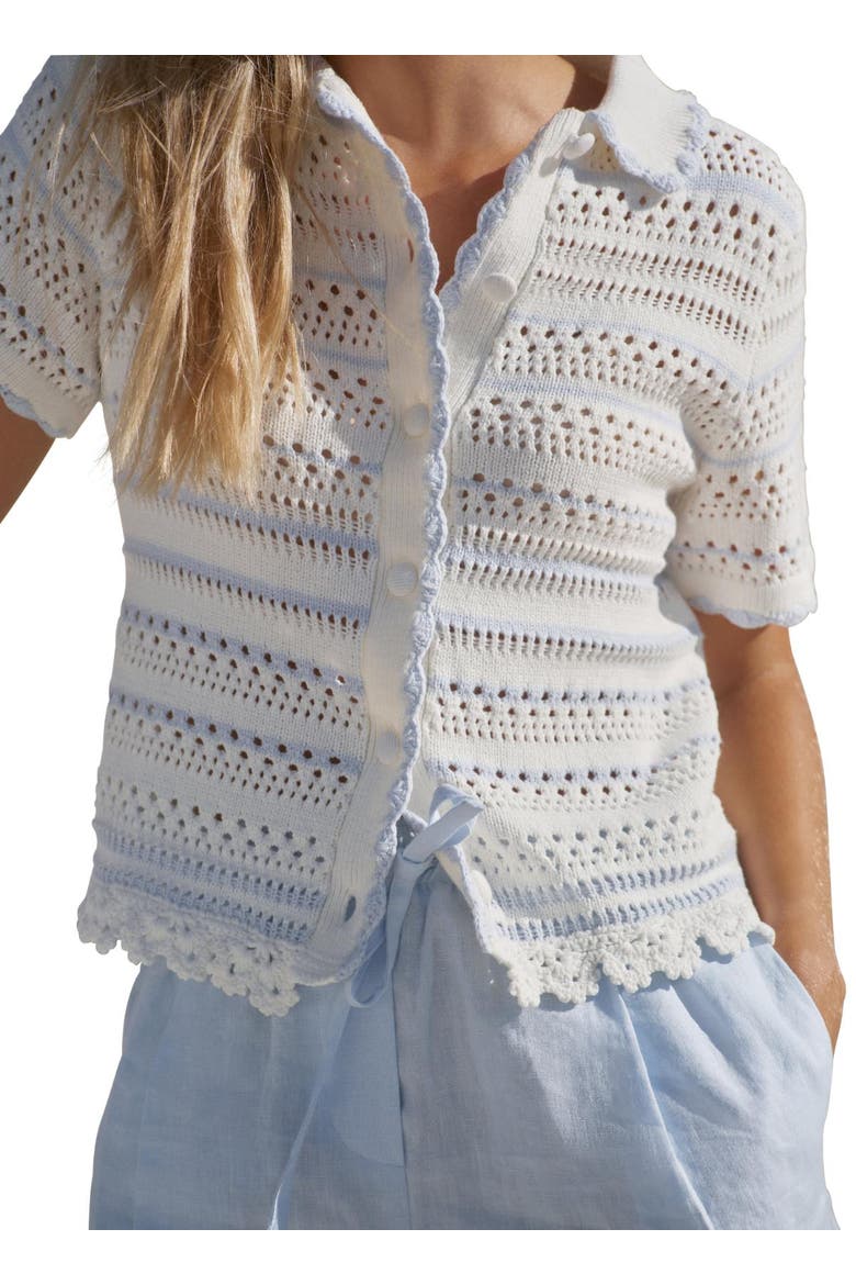 Cotton Blend Stripe Crochet Top, Alternate, color, Ivory