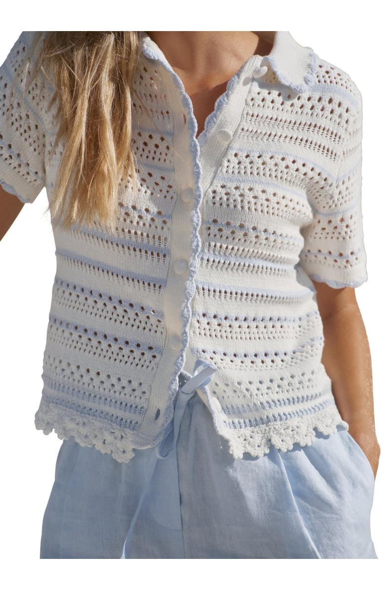 MINT VELVET Cotton Blend Stripe Crochet Top, Alternate, color, Ivory