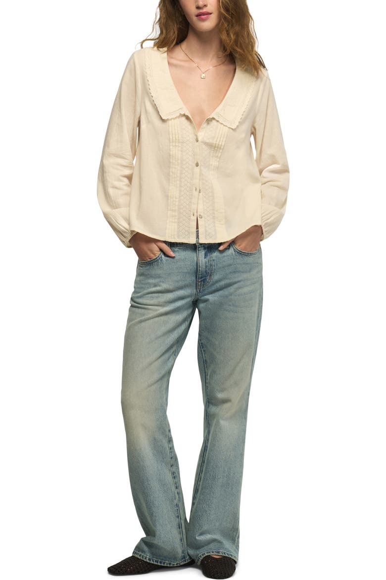Embroidered Pintuck Collar Shirt, Alternate, color, GARDENIA