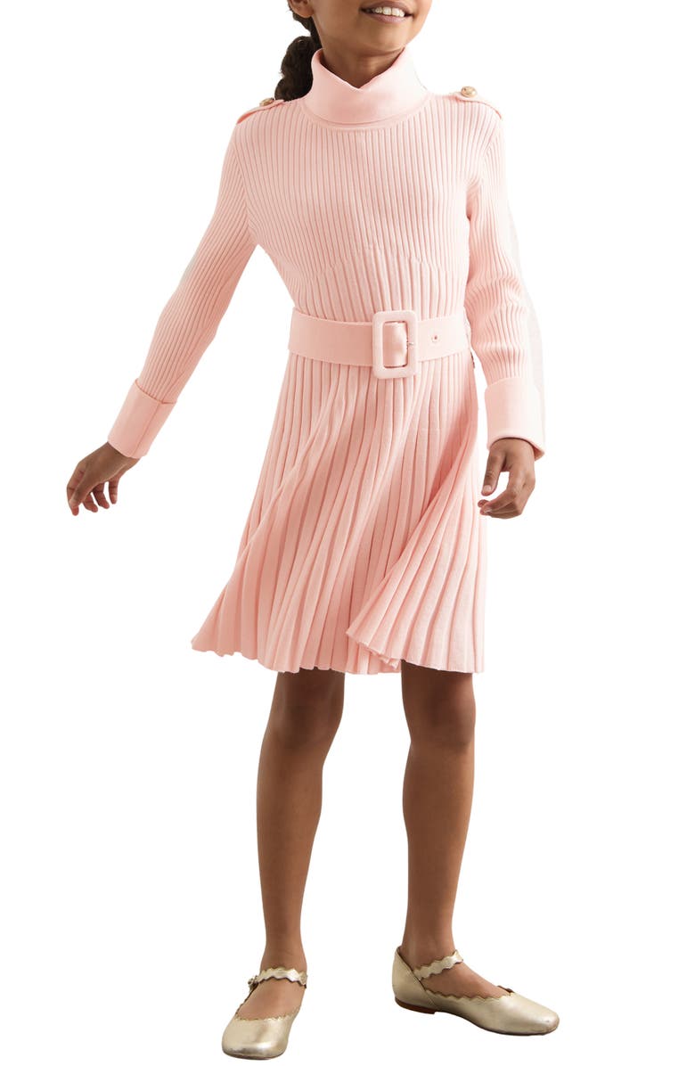 Reiss Kids' Vinnie Long Sleeve Pleated Sweater Dress, Alternate, color, Pink