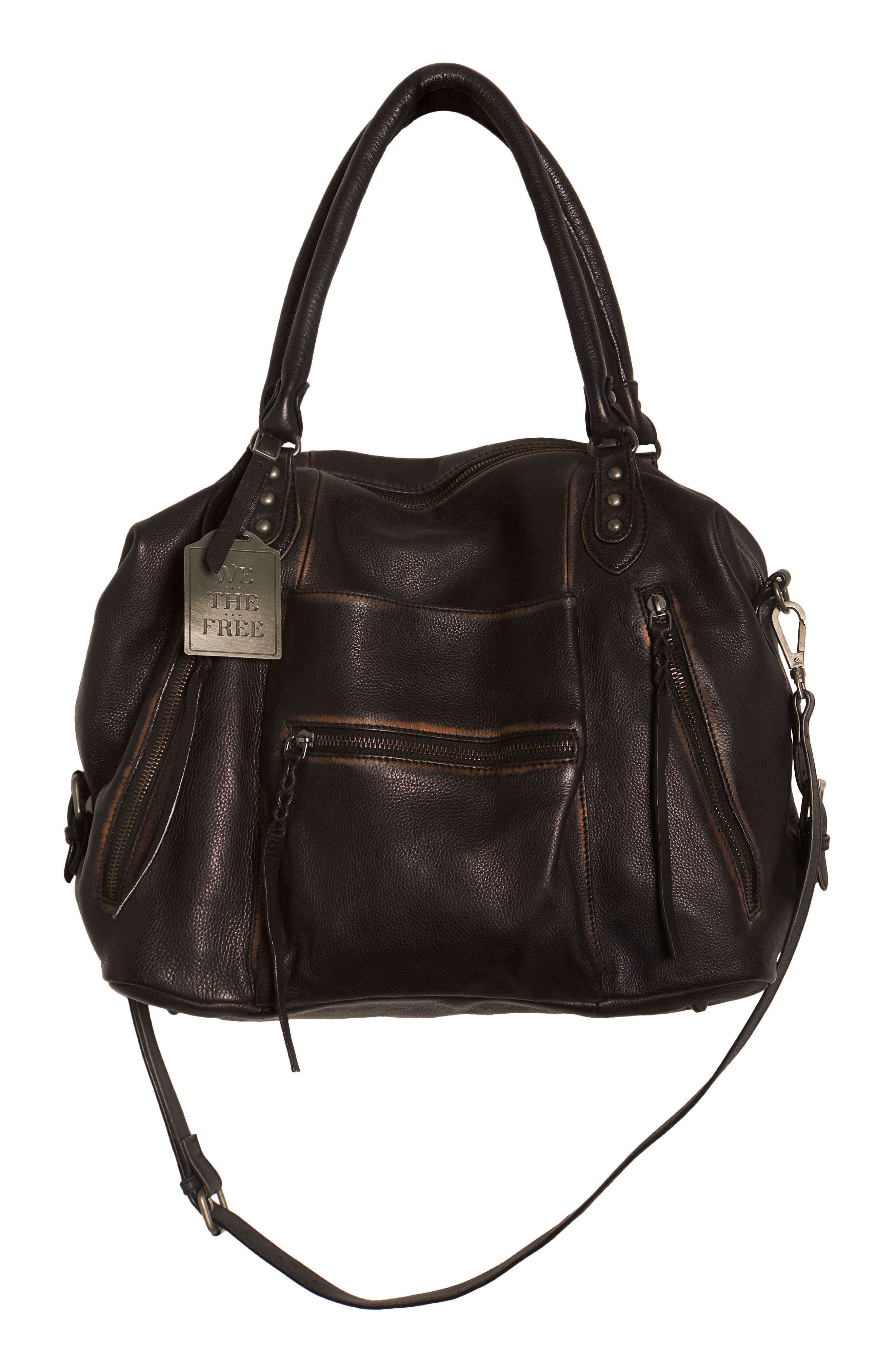 Free People We The Free Emerson Lambskin Leather Tote, Main, color, Coal
