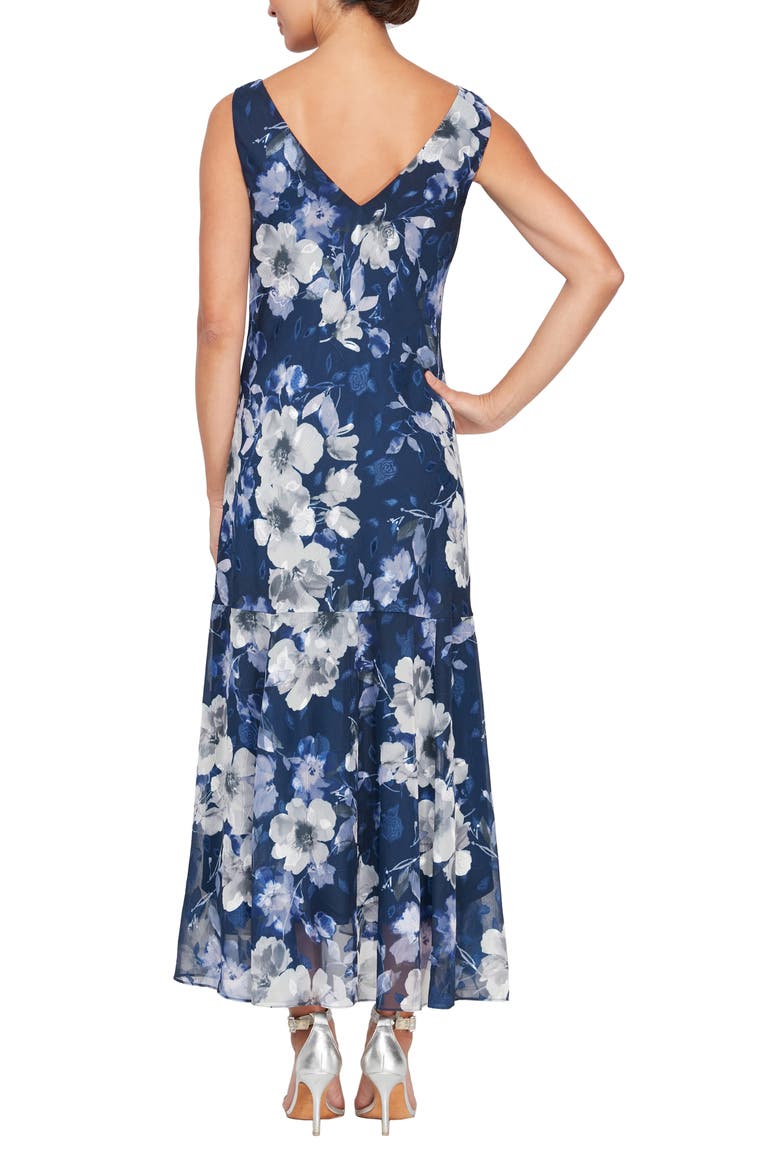 Floral Cowl Neck A-Line Dress with Shawl, Alternate, color, NAVY MULTI