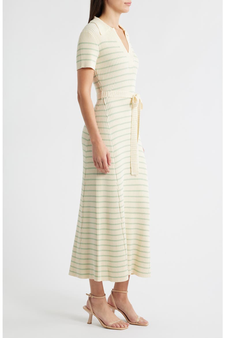 Stripe Ribbed Polo Sweater Dress, Alternate, color, IVORY/ MINT