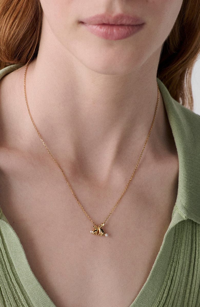 Kate Spade New York bunny pendant necklace, Alternate, color, Gold