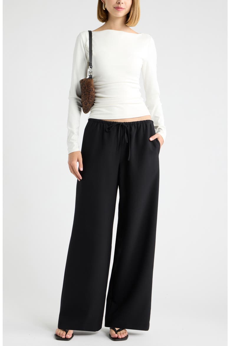Icon Twill Pull-On Wide Leg Pants, Alternate, color, BLACK