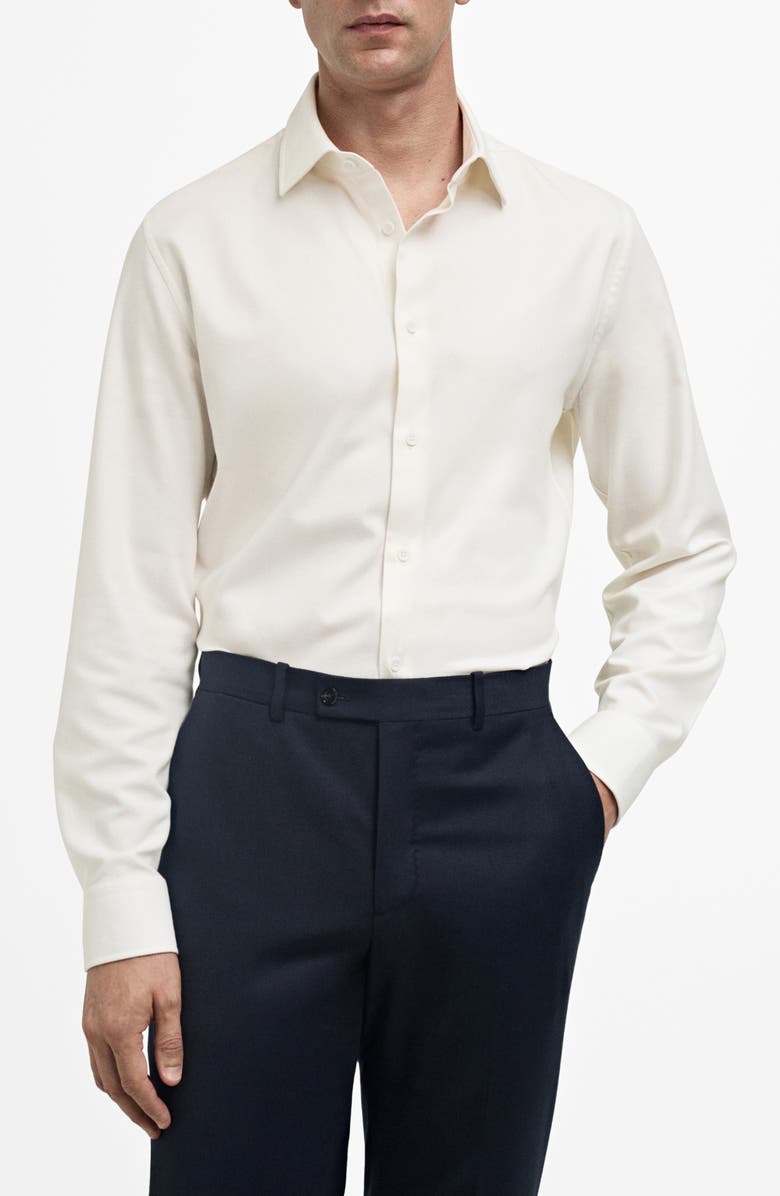 MANGO Slim Fit Cotton & Cashmere Button-Up Shirt, Main, color, 