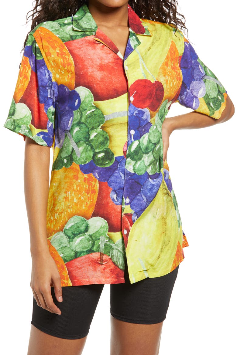 Gender Inclusive Treat Yourself Vacation Camp Shirt, Main, color, MULTI