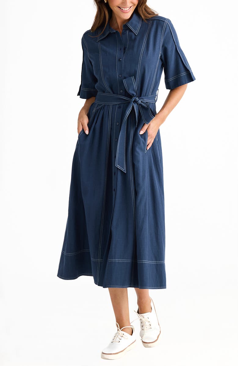 Brave+True Leo Maxi Shirtdress, Main, color, Navy
