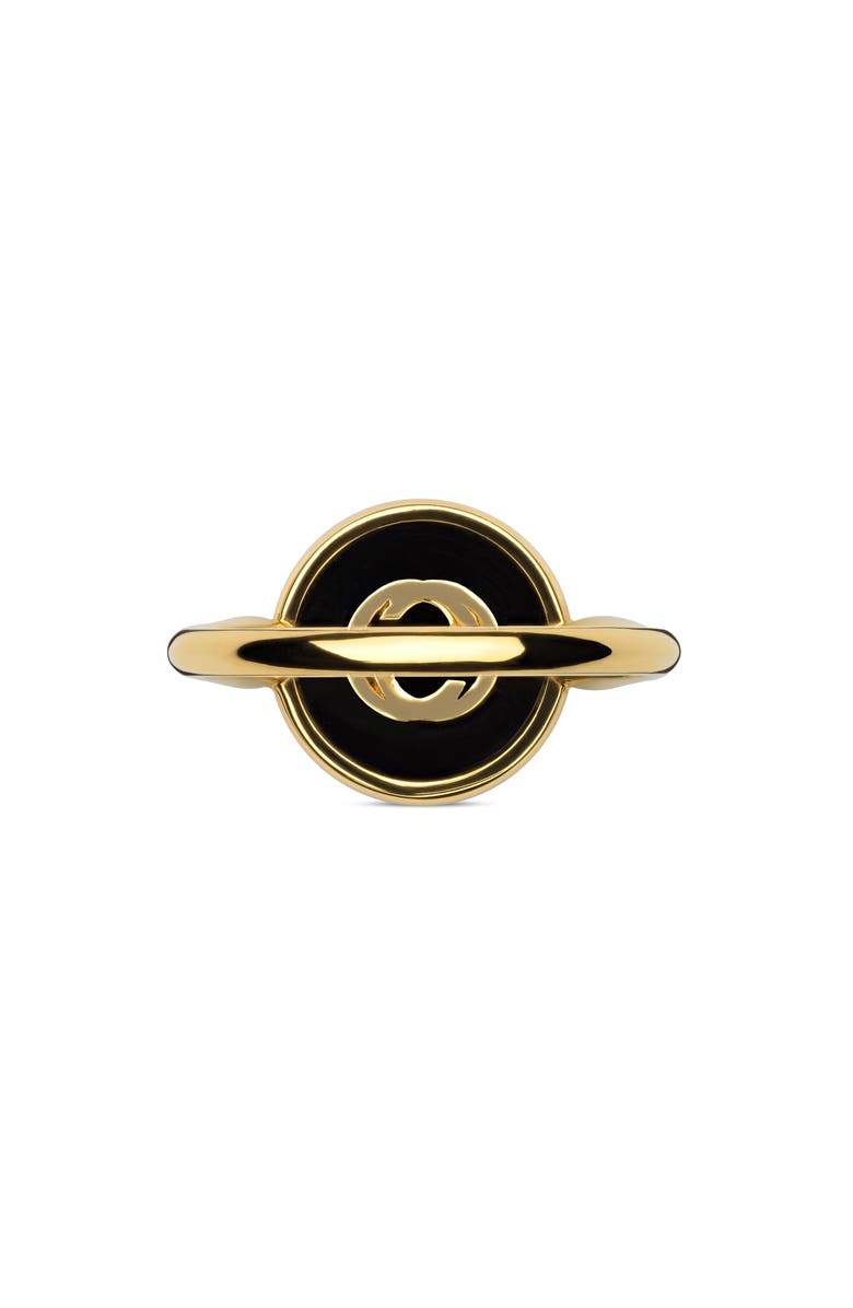 Gucci Interlocking-G Black Onyx & Diamond Ring, Alternate, color, Yellow Gold