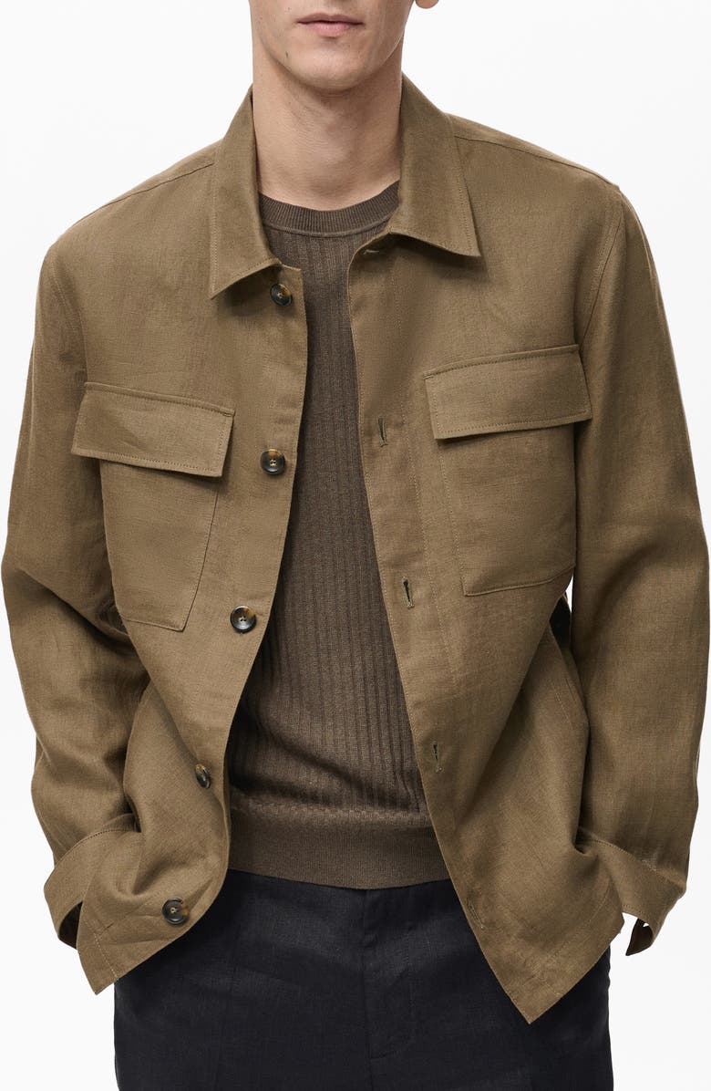 MANGO Linen Overshirt with Pockets, Main, color, 