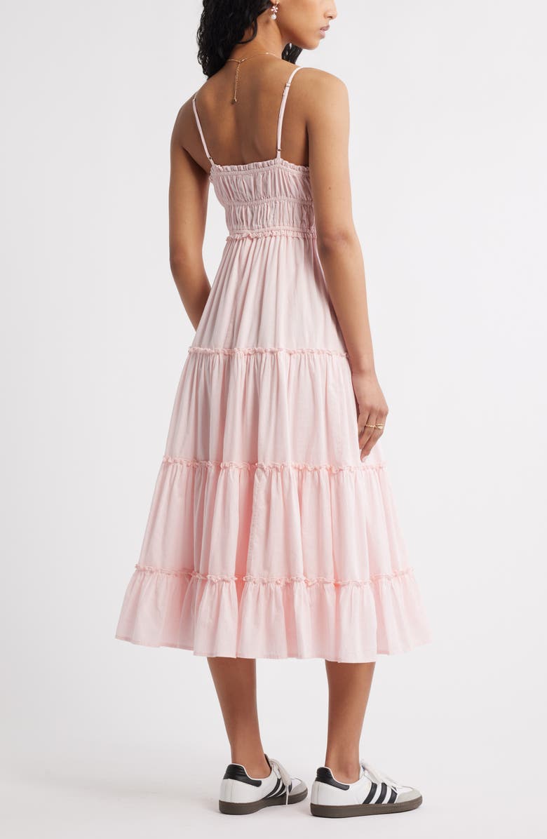 BP. Ruffle Tiered Cotton Midi Dress, Alternate, color, Pink Balm