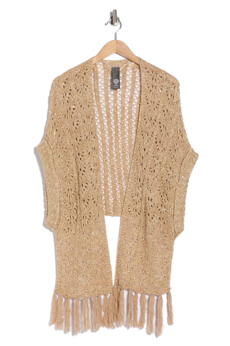 Sequin Open Knit Fringe Trim Shawl, Alternate, color, OAT