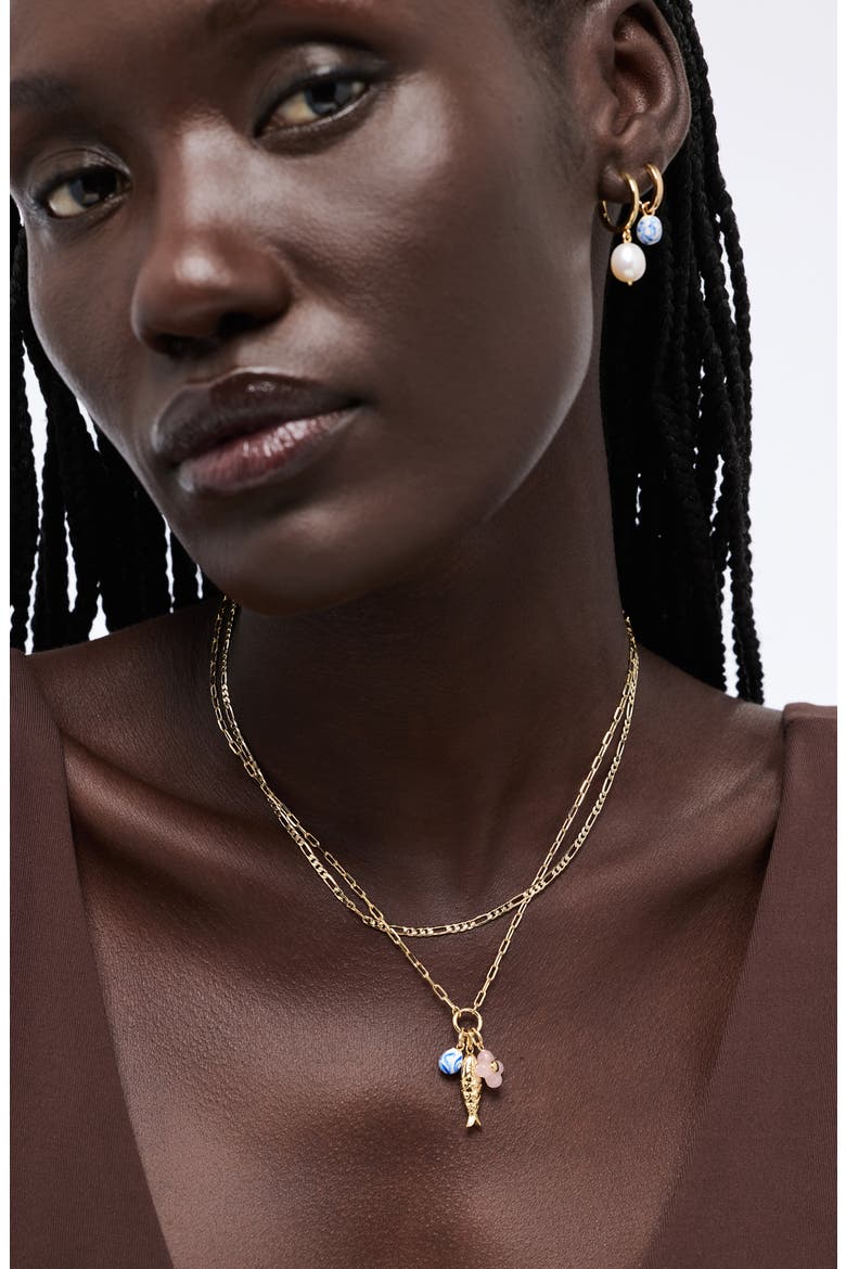 Floral Charm Necklace, Alternate, color, GOLD