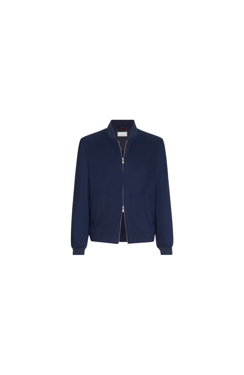 Brunello Cucinelli Lightweight cashmere flannel bomber jacket, Alternate, color, Blue