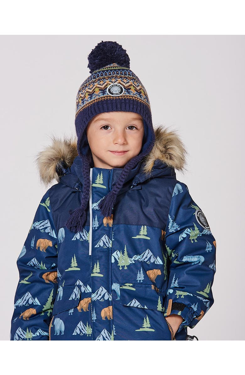 Deux par Deux Lined Peruvian Knit Hat with Pompom, Alternate, color, Taupe And Navy