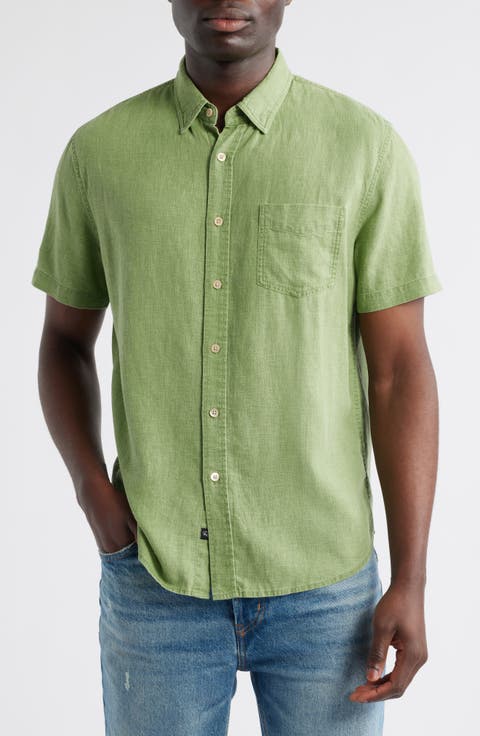 Paros Short Sleeve Linen Blend Button-Up Shirt