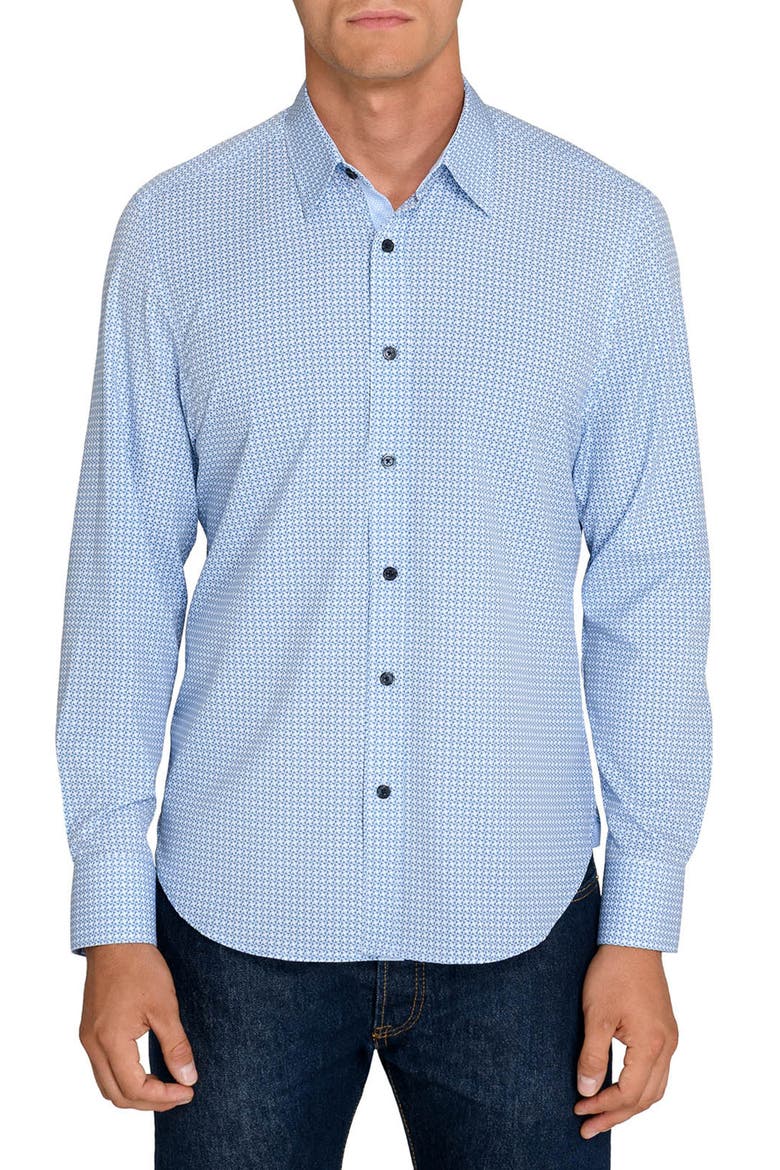 Windmill Geo Stretch Long Sleeve Shirt, Main, color, WHITE/ BLUE