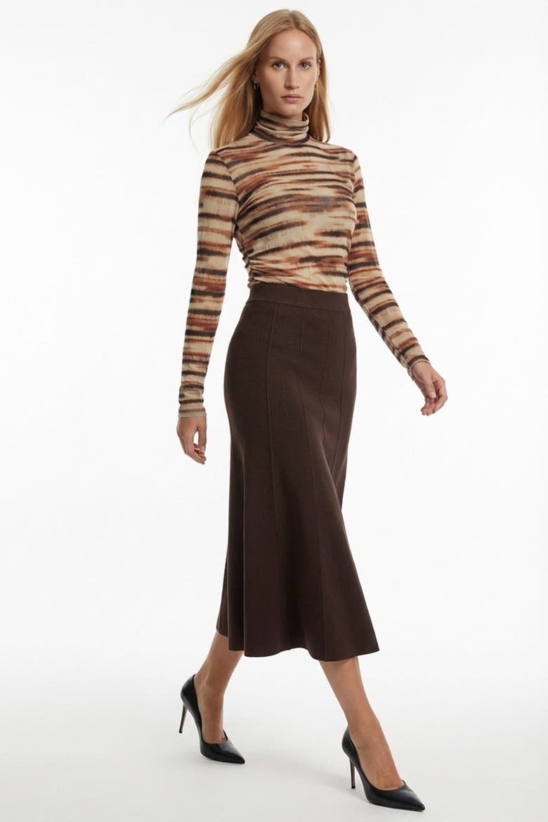 Creed High Waist Knit Midi Skirt, Alternate, color, BROWN