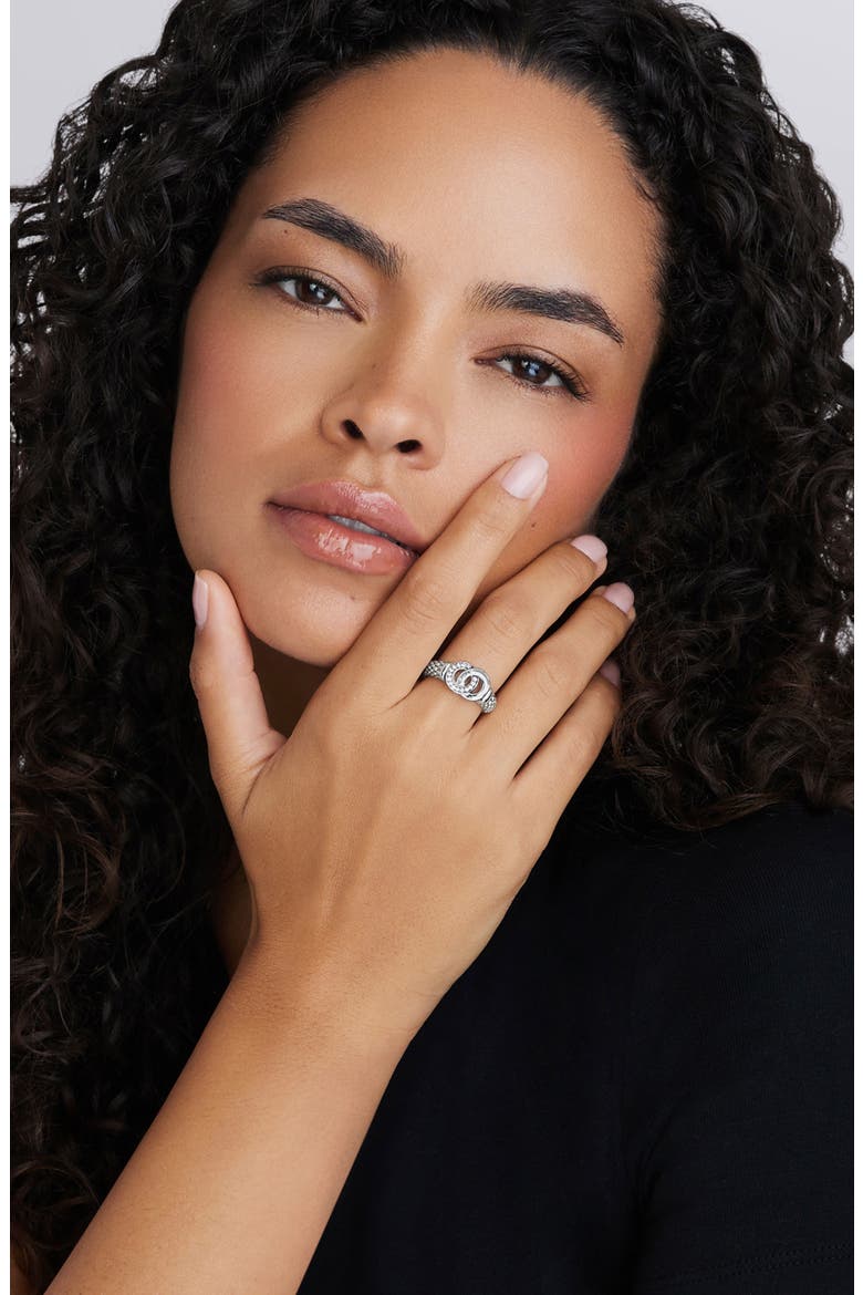 Signature Caviar Interlocking Diamond Ring, Alternate, color, SILVER