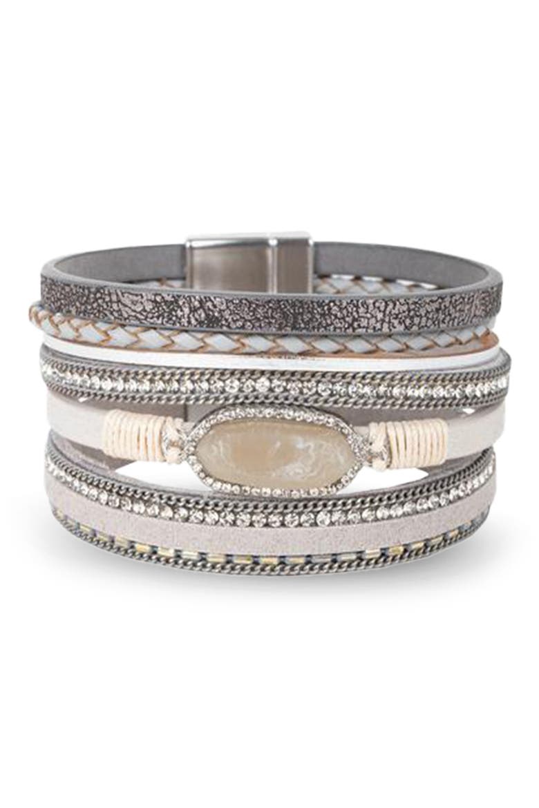 Stone Multi Layer Faux Leather Bracelet, Main, color, GREY