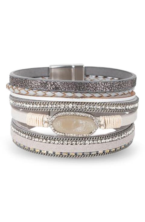 Stone Multi Layer Faux Leather Bracelet