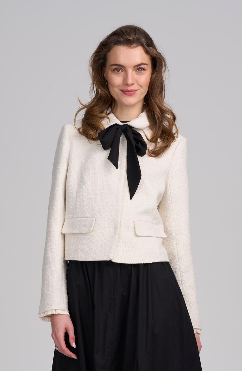 ELLE Collection Tweed Jacket With Bow, Alternate, color, Black