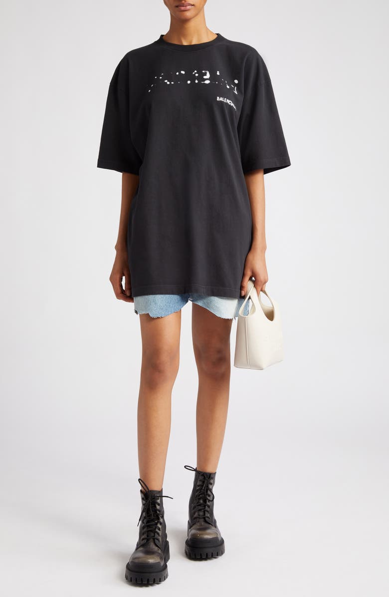 Balenciaga Hand Drawn Logo Oversize Cotton Graphic T-Shirt, Alternate, color,