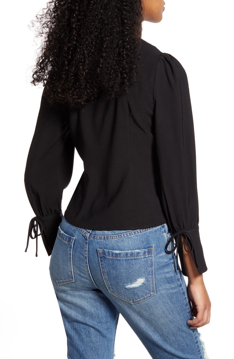 MOON RIVER Tie Cuff Button Front Blouse, Alternate, color,