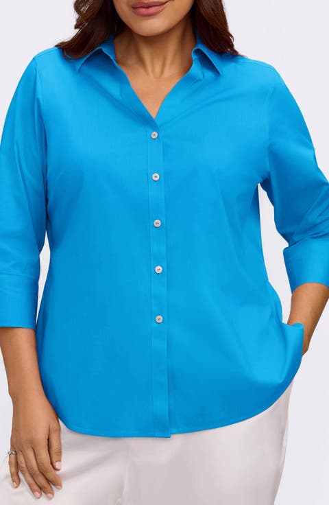 Mary Non-Iron Stretch Cotton Button-Up Shirt (Plus)