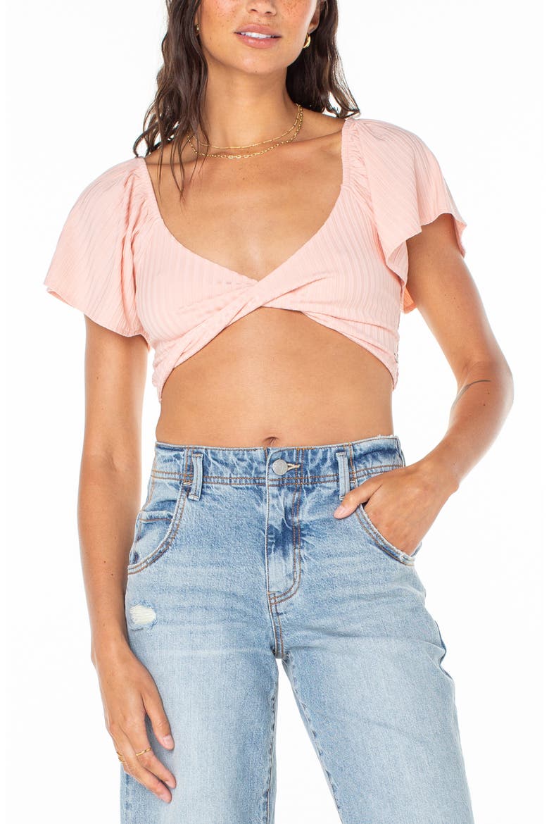 Sandy Beach Smocked Twist Reversible Crop Top, Alternate, color, ROSE CLOUD SOLID