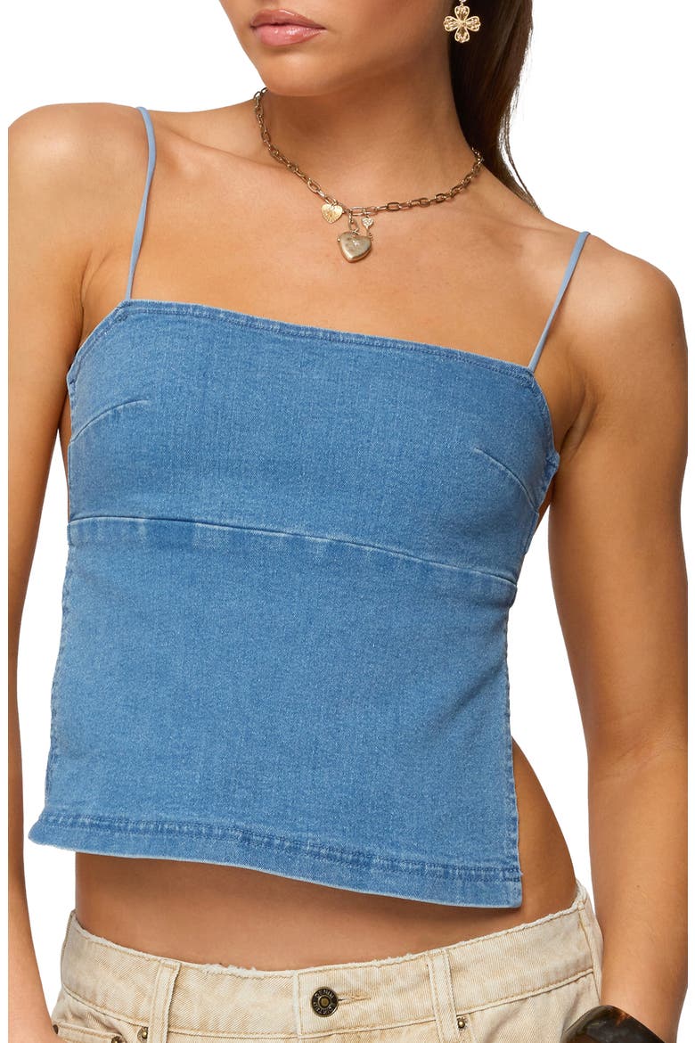 Conley Backless Denim Top, Main, color, BLUE-WASHED