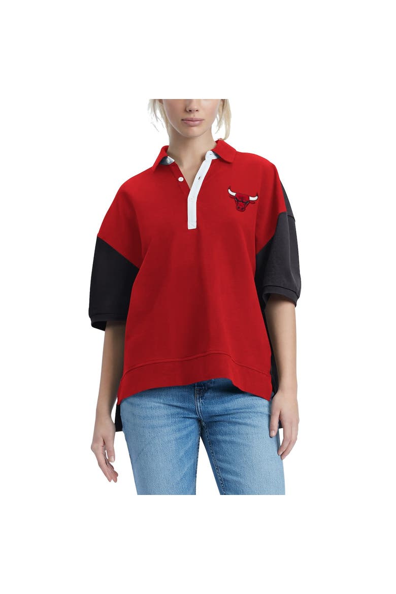 Women's Tommy Jeans Red Chicago Bulls Taya Puff Sleeve Pique Polo Shirt, Alternate, color, Red